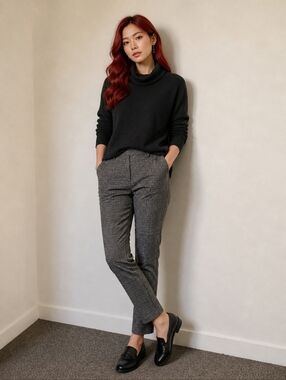 Gray, Beige And Black Plaid Trouser Legging Dress Pants
